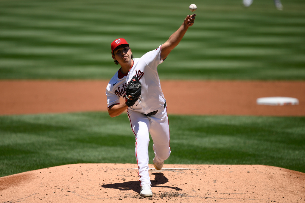 Washington Nationals pitcher Andrew Alvarez throws during the second inning of a baseball game against the Miami Marlins, Wednesday, June 3, 2026, in Washington. (AP Photo/Nick Wass)