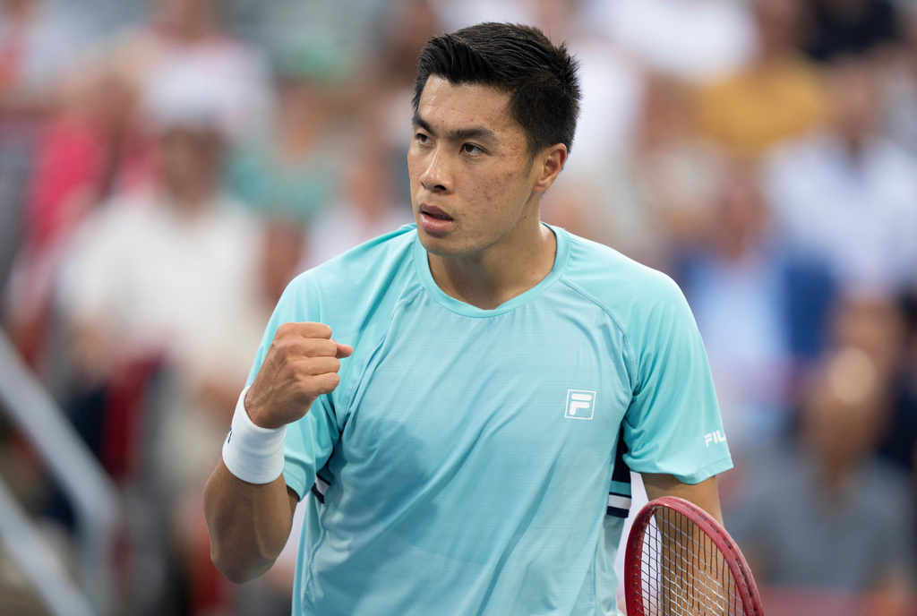 Brandon Nakashima of the United States reacts during his match against Rafael Jodar of Spain during a semifinal tennis match at the National Bank Open in Montreal, Wednesday, Aug. 12, 2026. (Christinne Muschi/The Canadian Press via AP)