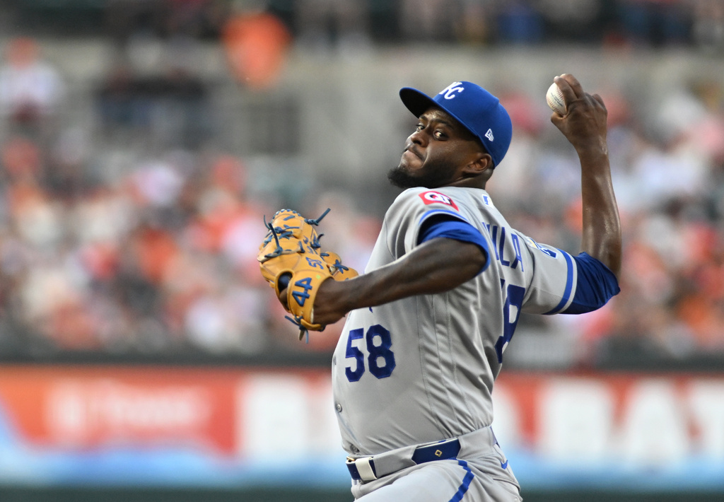 Kansas City Royals starting pitcher Luinder Avila delivers against the Baltimore Orioles during the first inning of a baseball game, Friday, July 10, 2026, in Baltimore. (AP Photo/Steve Ruark)