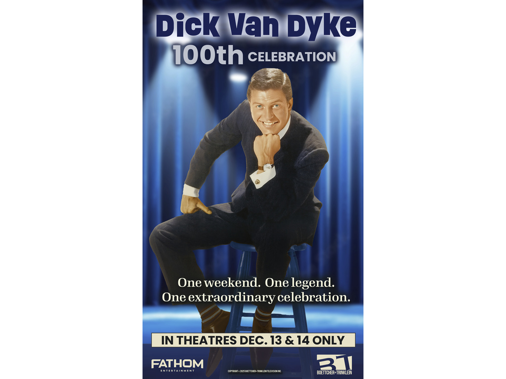 This image released by Fathom Entertainment shows promotional art for “Dick Van Dyke: 100th Celebration." (Fathom Entertainment via AP)