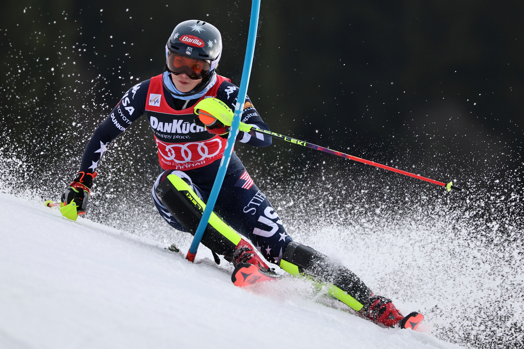 United States' Mikaela Shiffrin competes in an alpine ski, women's slalom race, at the Lillehammer World Cup Finals, in Hafjell, Norway, Tuesday, March 24, 2026. (AP Photo/Marco Trovati)