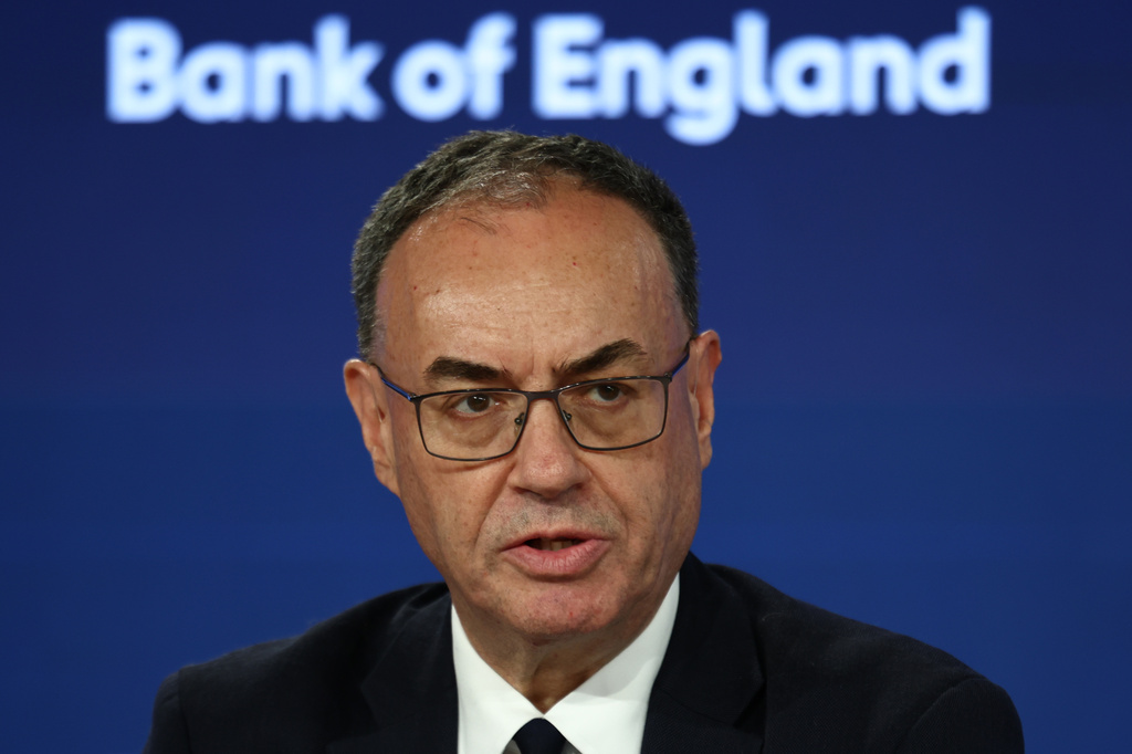 Bank of England (BoE) Governor Andrew Bailey speaks during the Monetary Policy Report press conference in London, Thursday July 30, 2026. (Henry Nicholls/Pool Photo via AP)