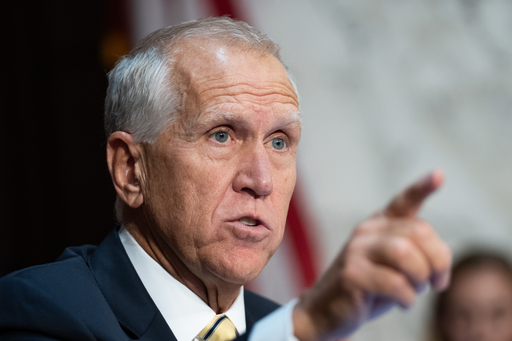 Sen. Thom Tillis, R-N.C., speaks during a Senate Judiciary Committee hearing with Acting Attorney General Todd Blanche on Capitol Hill in Washington, Wednesday, July 15, 2026. (AP Photo/Allison Robbert)
