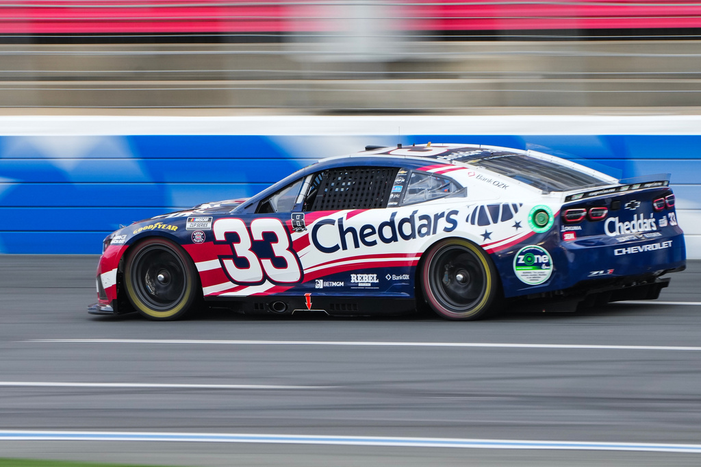 Austin Hill steers down the front stretch during a NASCAR Cup Series auto race, Sunday, May 24, 2026, in Charlotte, N.C. (AP Photo/Matt Kelley)