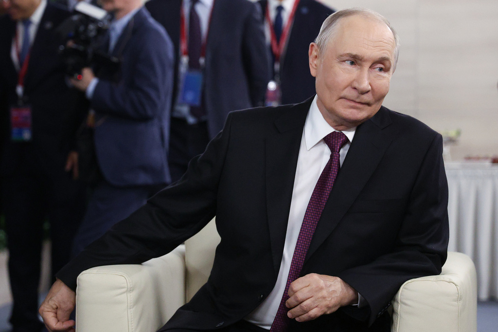 Russian President Vladimir Putin sits prior to the plenary session at the Eastern Economic Forum in Vladivostok, Russia, Thursday, Sept. 3, 2026. (Vyacheslav Prokofyev/Sputnik, Kremlin Pool Photo via AP)