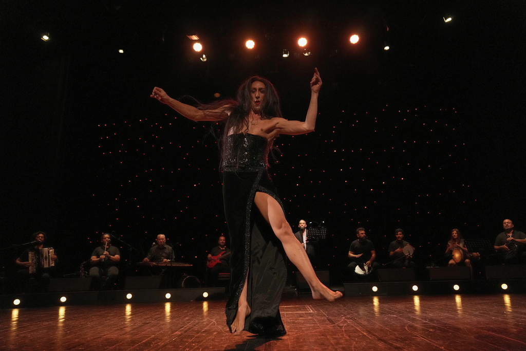Alexandre Paulikevitch performs at a theatre in Beirut, Lebanon, Thursday, Sept. 11, 2025. (AP Photo/Hussein Malla)