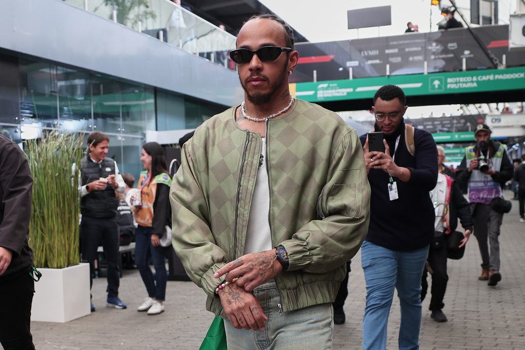 Ferrari driver Lewis Hamilton of Britain, arrives at the Interlagos race track ahead of the Brazilian Formula One Grand Prix in Sao Paulo, Sunday, Nov. 9, 2025. (AP Photo/Ettore Chiereguini)