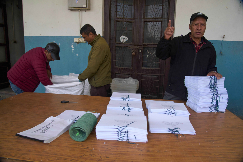 FILE - Staff members prepare for the upcoming general election scheduled for March 5, at the Election Commission in Kathmandu, Nepal, on Jan. 30, 2026. (AP Photo/Niranjan Shrestha, File)