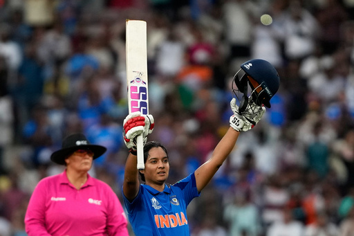India's Pratika Rawal celebrates her century during the ICC Women's Cricket World Cup cricket match between India and New Zealand at DY Patil Stadium in Navi Mumbai, India, Thursday, Oct. 23, 2025. (AP Photo/Rajanish Kakade) India's Pratika Rawal celebrates her century during the ICC Women's Cricket World Cup cricket match between India and New Zealand at DY Patil Stadium in Navi Mumbai, India, Thursday, Oct. 23, 2025. (AP Photo/Rajanish Kakade)