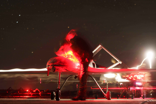 Ukrainian servicemen of the 14th Separate Unmanned Aerial Systems Regiment prepare long-range drones An-196 Liutyi before takeoff in undisclosed location, Ukraine, Tuesday, Oct. 14, 2025. (AP Photo/Evgeniy Maloletka) Ukrainian servicemen of the 14th Separate Unmanned Aerial Systems Regiment prepare long-range drones An-196 Liutyi before takeoff in undisclosed location, Ukraine, Tuesday, Oct. 14, 2025. (AP Photo/Evgeniy Maloletka)