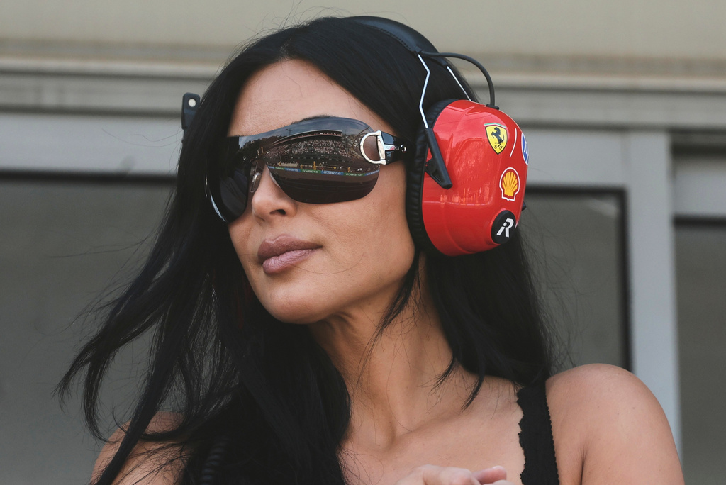 Kim Kardashian attends the qualifying session for the Monaco F1 Grand Prix, at the Monaco racetrack, Saturday, June 6, 2026. (AP Photo/Jakub Porzycki/Pool via AP)