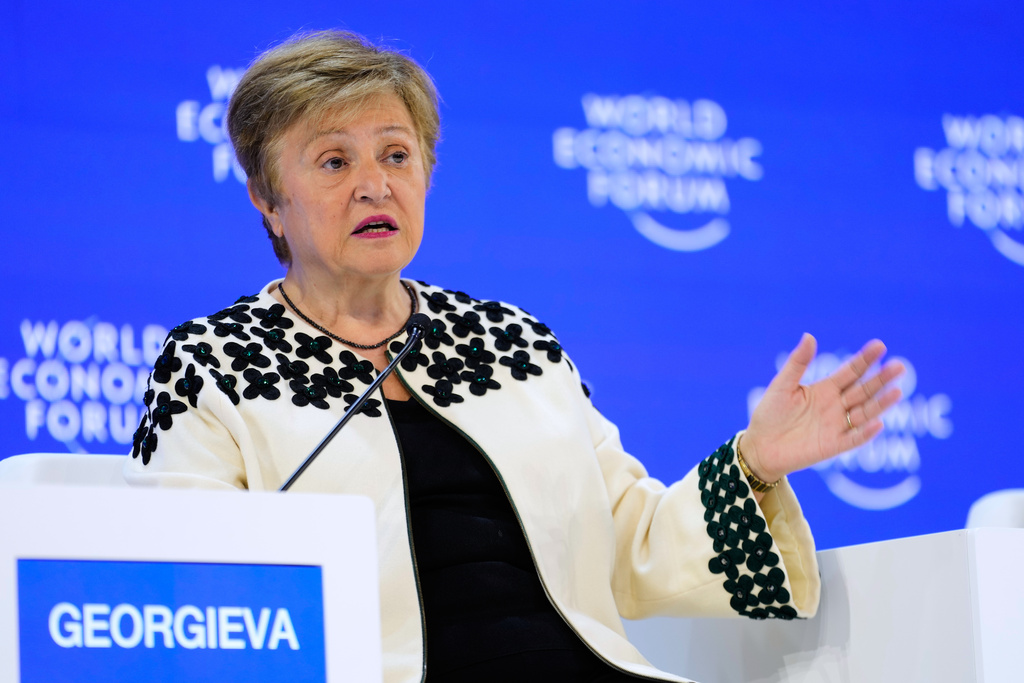 Kristalina Georgieva, Managing Director of the International Monetary Fund, attends the Annual Meeting of the World Economic Forum in Davos, Switzerland, Friday, Jan. 23, 2026. (AP Photo/Markus Schreiber)