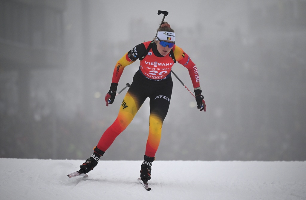 FILE - Belgium's Maya Cloetens competes during the women's 7.5km sprint event, in the World Cup of Biathlon in Oberhof, Germany, Jan. 8, 2026. (Hendrik Schmidt/dpa via AP, File)