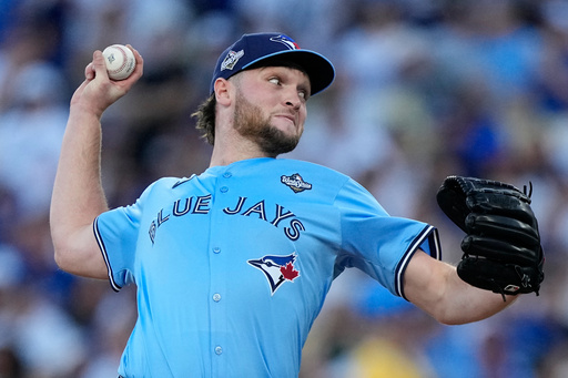 Toronto Blue Jays pitcher Trey Yesavage throws against the Los Angeles Dodgers during the first inning in Game 5 of baseball's World Series, Wednesday, Oct. 29, 2025, in Los Angeles. (AP Photo/Brynn Anderson) Toronto Blue Jays pitcher Trey Yesavage throws against the Los Angeles Dodgers during the first inning in Game 5 of baseball's World Series, Wednesday, Oct. 29, 2025, in Los Angeles. (AP Photo/Brynn Anderson)