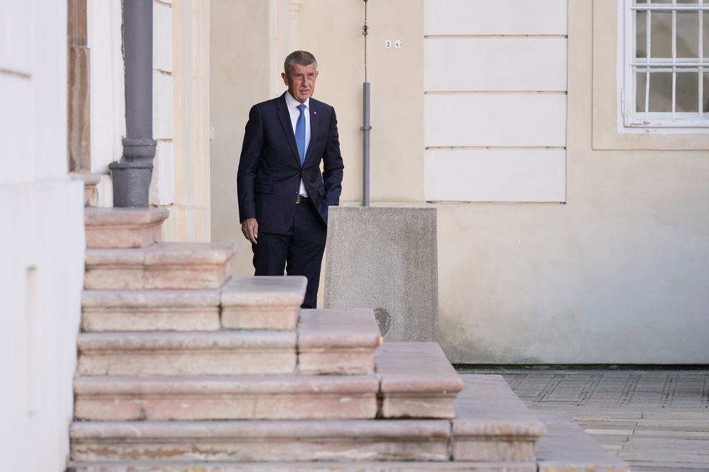 Chairman of opposition "ANO" (YES) movement Andrej Babis arrives to presidential office, a day after he got majority of votes at the parliamentary elections, in Prague, Czech Republic, Sunday, Oct. 5, 2025. (AP Photo/Darko Bandic)