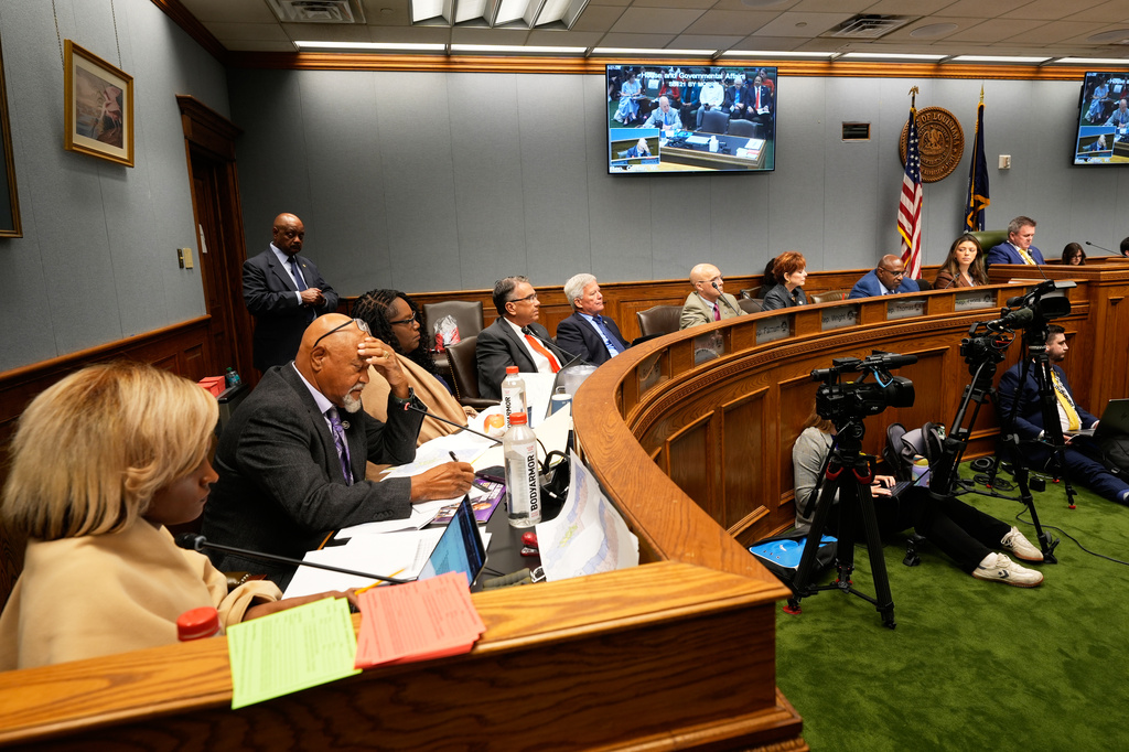 The Louisiana House and Governmental Affairs Committee holds a hearing over redistricting in Baton Rouge, La., Thursday, May 21, 2026. (AP Photo/Gerald Herbert)