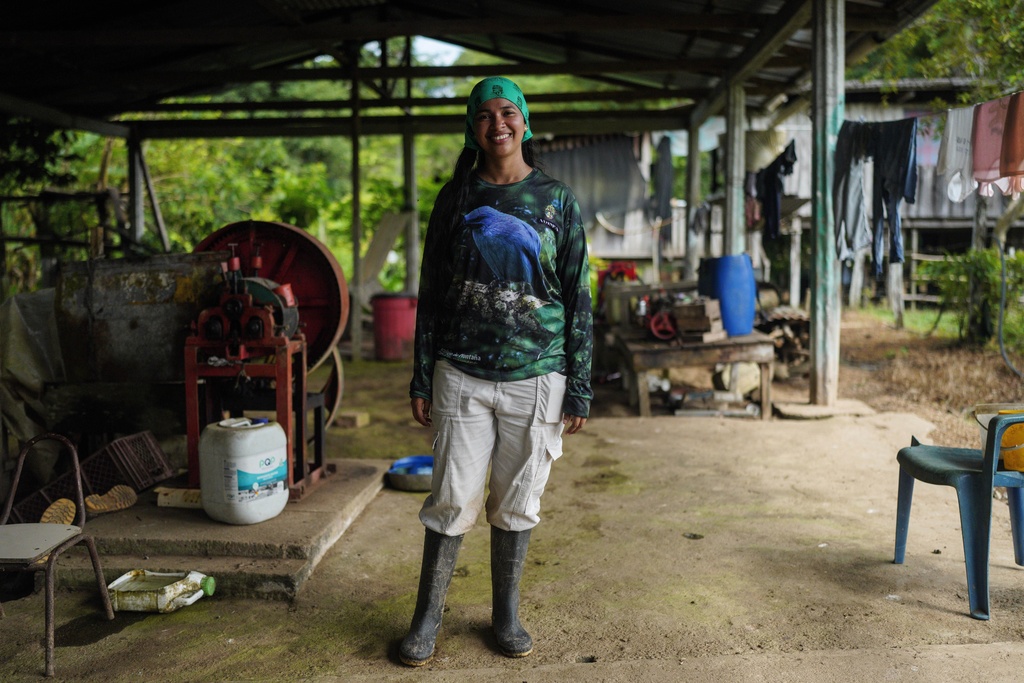 Anggie Miramar poses for a photo on the outskirts of Puerto Asis, Colombia, Wednesday, Nov. 26, 2025. (AP Photo/Ivan Valencia)