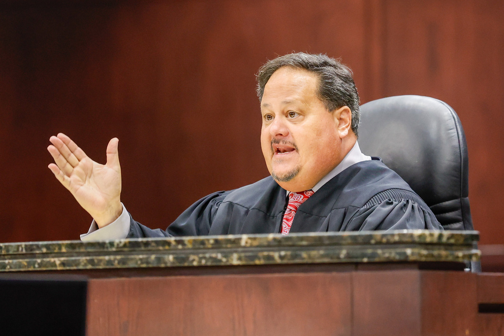 Hillsborough County Circuit Court Judge Christopher Sabella presides during a pretrial detention hearing for Terrion Arnold, a Detroit Lions cornerback, at the Hillsborough County Courthouse on Monday, June 29, 2026, in Tampa, Fla. (Jefferee Woo/Tampa Bay Times via AP)