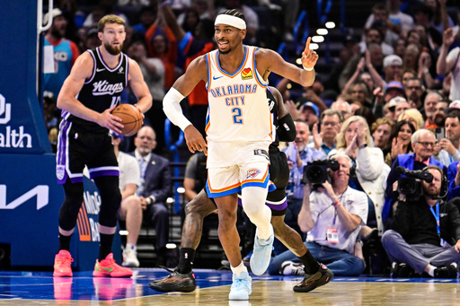 Oklahoma City Thunder guard Shai Gilgeous-Alexander (2) gestures during the first half of an NBA basketball game between Sacramento Kings and Oklahoma City Thunder, Tuesday, Oct. 28, 2025, in Oklahoma City. (AP Photo/Gerald Leong) Oklahoma City Thunder guard Shai Gilgeous-Alexander (2) gestures during the first half of an NBA basketball game between Sacramento Kings and Oklahoma City Thunder, Tuesday, Oct. 28, 2025, in Oklahoma City. (AP Photo/Gerald Leong)