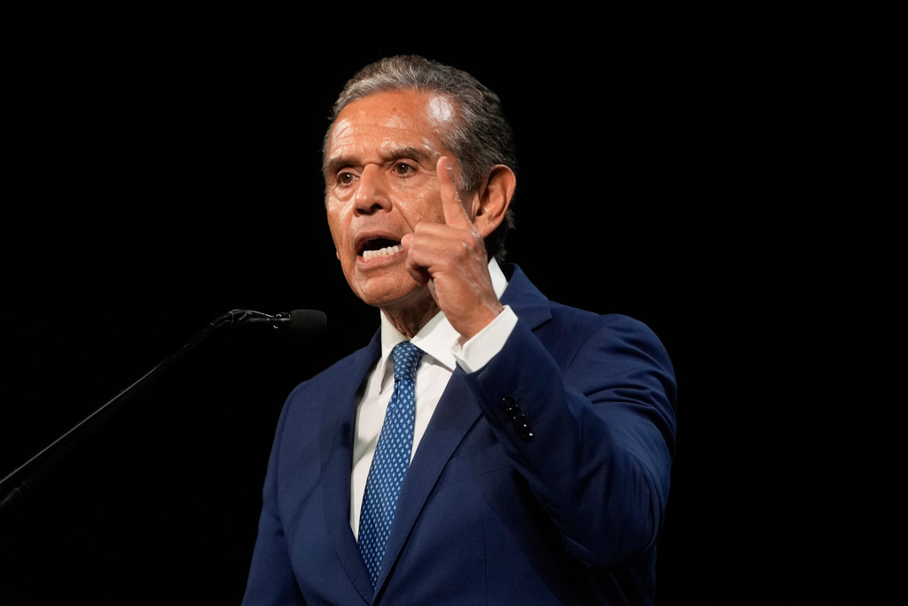 FILE - California gubernatorial candidate Antonio Villaraigosa speaks at the 2026 California Democratic Party State Convention in San Francisco, Feb. 21, 2026. (AP Photo/Jeff Chiu, File)