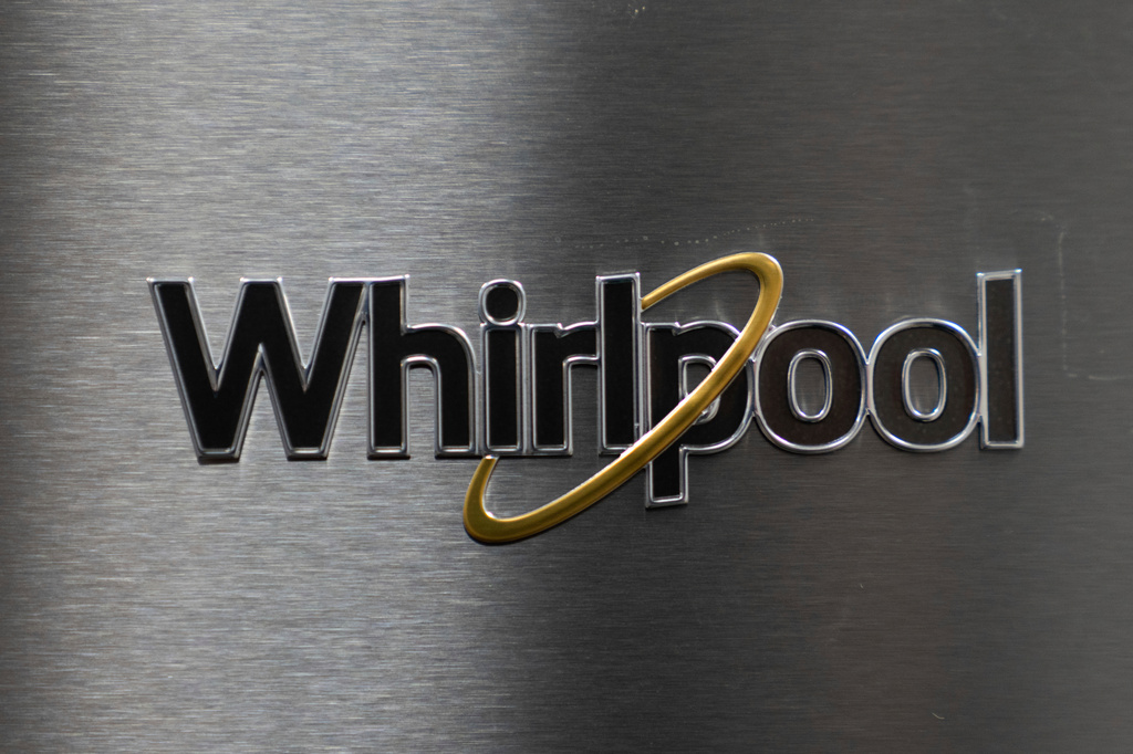 FILE - A logo for Whirlpool is seen at Riegelmann's Appliance on April 3, 2025, in Gresham, Ore. (AP Photo/Jenny Kane, File)