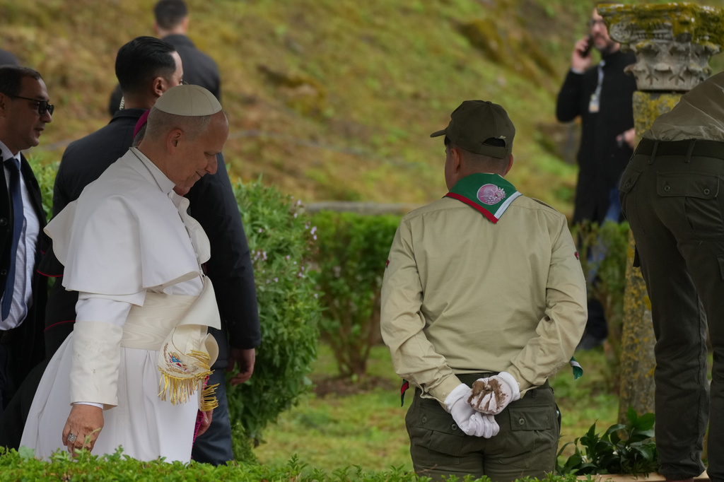Pope Leo XIV visits the archaeological site of Hippo, in Annaba, Algeria, Tuesday, April 14, 2026, on the second day of an 11-day apostolic journey to Africa. (AP Photo/Andrew Medichini)