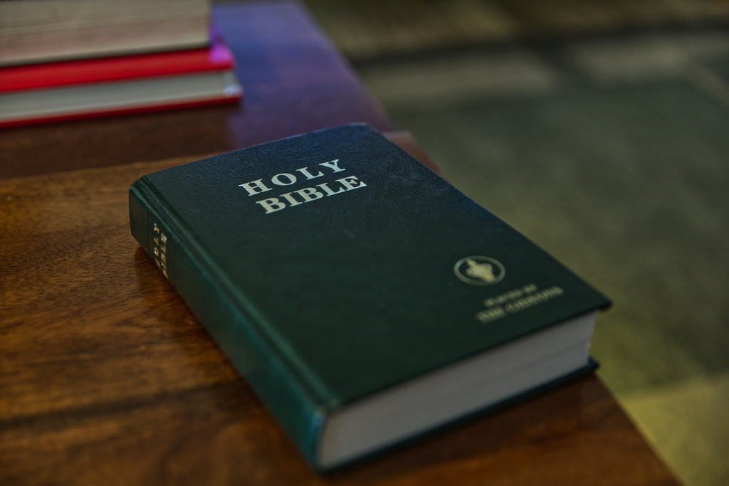 A Gideon Bible sits on a table in Phoenix, Sunday Aug. 23, 2026. (AP Photo/Dario Lopez-Mills)