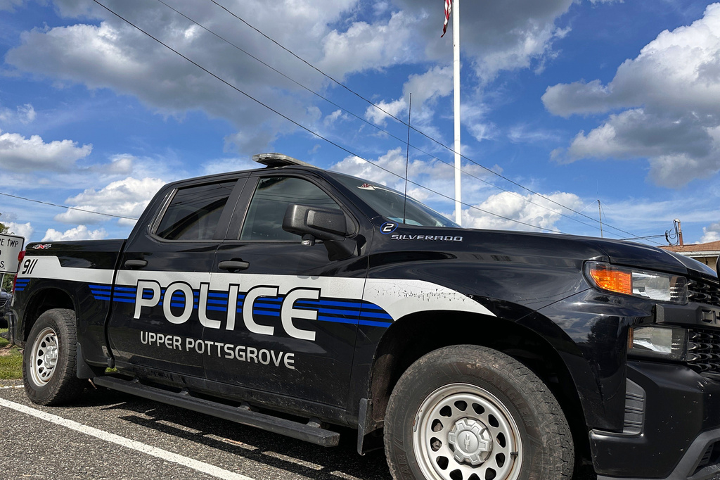 An Upper Pottsgrove Township police vehicle is seen Wednesday, Aug. 26, 2026, in Upper Pottsgrove Township, Pa. (AP Photo/Tassanee Vejpongsa)
