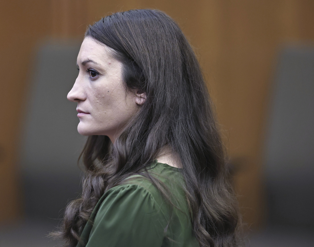 Lindsay Clancy watches jury members as Judge William Sullivan polls them during her murder trial at Plymouth Superior Court in Plymouth, Mass., Monday, Aug. 31, 2026. (Greg Derr/The Patriot Ledger via AP, Pool)