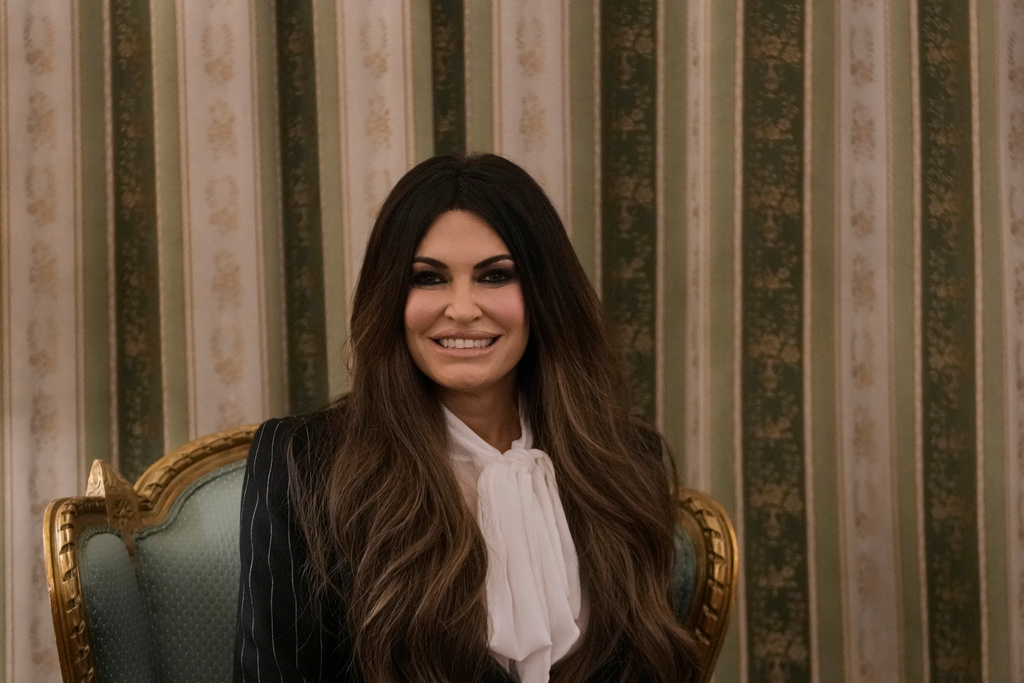 Kimberly Guilfoyle, the new U.S. Ambassador to Greece and first woman to hold the post, looks on during a ceremony to present her diplomatic credentials at the Presidential Palace in Athens, Greece, Tuesday, Nov. 4, 2025. (AP Photo/Petros Giannakouris)