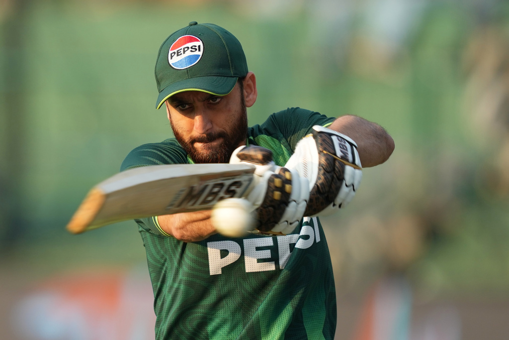 Pakistan's captain Salman Ali Agha warms up before the start of the T20 World Cup cricket match between Pakistan and Sri Lanka in Pallekele, Sri Lanka, Saturday, Feb. 28, 2026. (AP Photo/Eranga Jayawardena)