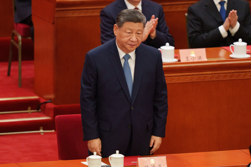 Chinese President Xi Jinping attends the closing ceremony of the Chinese People's Political Consultative Conference (CPPCC) at the Great Hall of People in Beijing, China, Wednesday, March 11, 2026. (AP Photo/Vincent Thian)