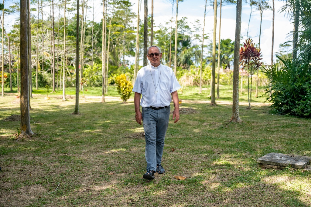 Bishop Miguel Ángel Cadenas attends an Amazon Water Summit in Iquitos, Peru, Oct. 1, 2025. (AP Photo/Junior Raborg)