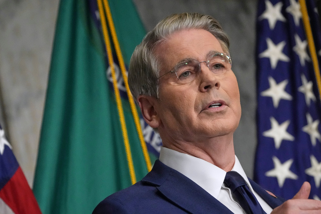 Treasury Secretary Scott Bessent speaks at a news conference, Monday, Aug. 24, 2026, at the Treasury Department in Washington. (AP Photo/Julia Demaree Nikhinson)