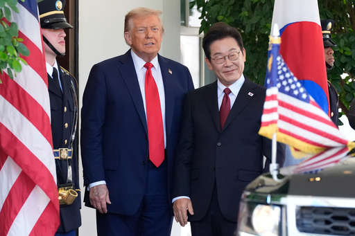 FILE - President Donald Trump, left, greets South Korean President Lee Jae Myung upon his arrival at the White House, on Aug. 25, 2025, in Washington. (AP Photo/Alex Brandon, File) FILE - President Donald Trump, left, greets South Korean President Lee Jae Myung upon his arrival at the White House, on Aug. 25, 2025, in Washington. (AP Photo/Alex Brandon, File)