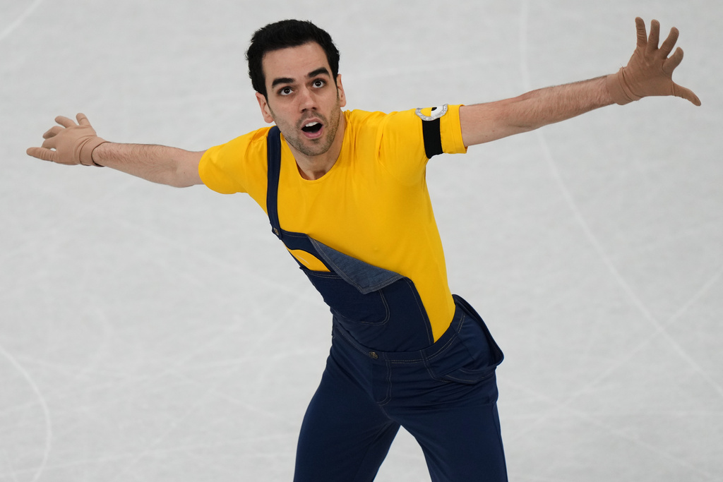 Tomas Guarino Sabate of Spain competes during the men's figure skating short program at the 2026 Winter Olympics, in Milan, Italy, Tuesday, Feb. 10, 2026. (AP Photo/Stephanie Scarbrough)