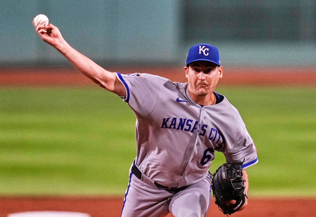 Kansas City Royals Seth Lugo starting pitcher Seth Lugo delivers during the first inning of a baseball game against the Boston Red Sox, Friday, Sept. 11, 2026, in Boston. (AP Photo/Charles Krupa)