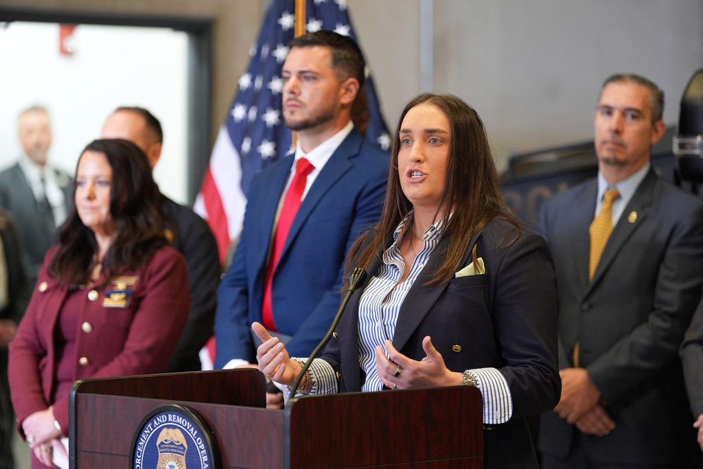 FILE - Immigration and Customs Enforcement Deputy Director Madison Sheahan speaks during a news conference with Florida ICE and law enforcement officials at the South Florida U.S. Immigration and Customs Enforcement offices, Nov. 13, 2025, in Miramar, Fla. (AP Photo/Rebecca Blackwell, File)