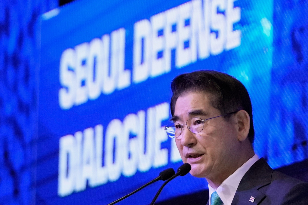 FILE - South Korean Defense Minister Kim Yong Hyun delivers a speech during the plenary session of the Seoul Defense Dialogue in Seoul, South Korea, Sept. 11, 2024. (AP Photo/Lee Jin-man, File)