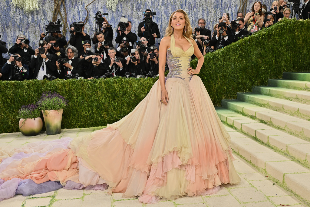 Blake Lively arrives at The Metropolitan Museum of Art's Costume Institute benefit gala celebrating the opening of the "Costume Art" exhibition on Monday, May 4, 2026, in New York. (Photo by Evan Agostini/Invision/AP)