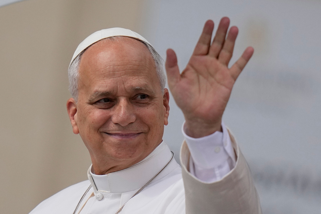 Pope Leo XIV arrives for his weekly general audience in St. Peter's Square, at the Vatican, Wednesday, May 13, 2026. (AP Photo/Alessandra Tarantino)