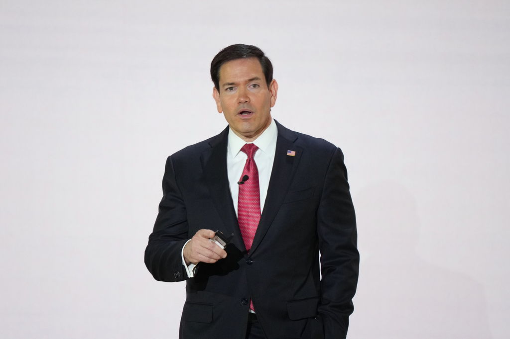 Secretary of State Marco Rubio, addresses members of the audience ahead of President Donald Trump's scheduled remarks at the Andrew W. Mellon Auditorium, Tuesday, Sept. 29, 2026, in Washington. (AP Photo/Mark Schiefelbein)