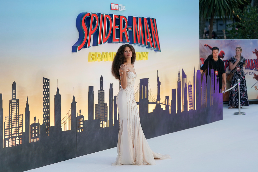 Zendaya poses for photographers upon arrival at the Spider-Man: Brand New Day premiere in London, England, Wednesday, July 29, 2026. (Photo by Alberto Pezzali/Invision/AP)