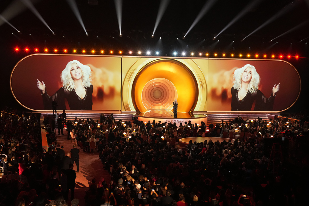 Cher accepts the lifetime achievement award during the 68th annual Grammy Awards on Sunday, Feb. 1, 2026, in Los Angeles. (AP Photo/Chris Pizzello)