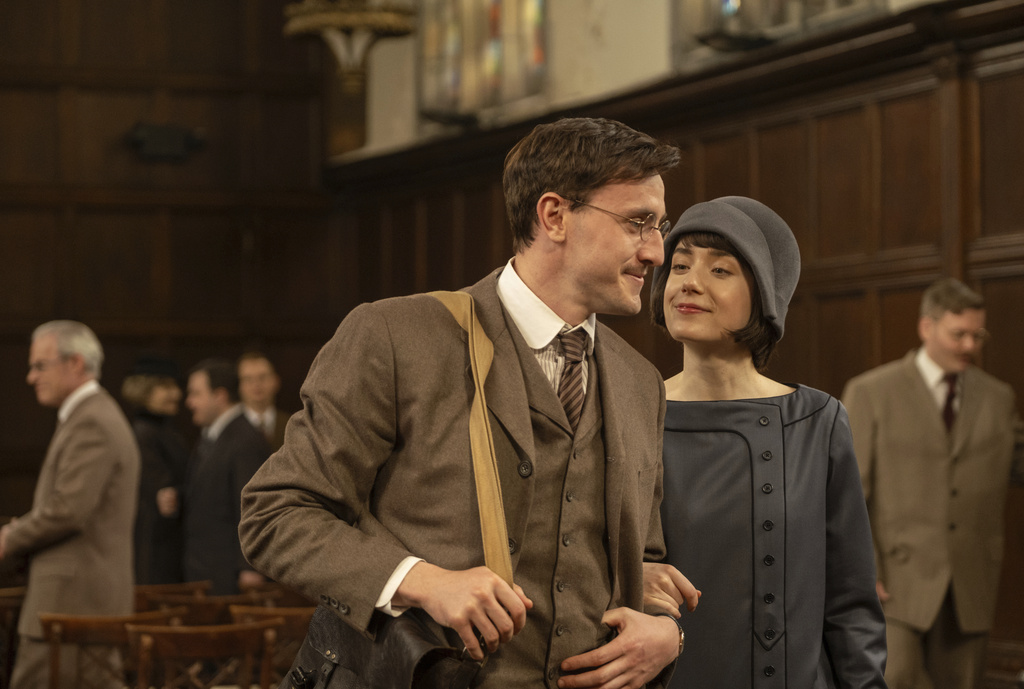 This image released by Mubi shows Josh O'Connor, left, and Emma Canning in a scene from "The History of Sound." (Mubi via AP)