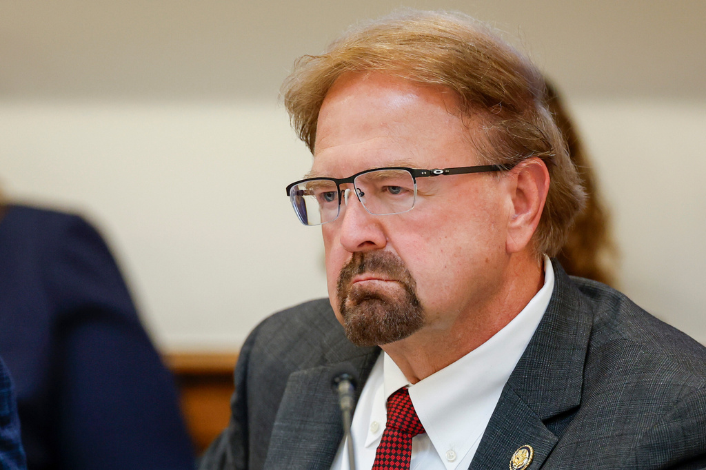 FILE - Rep. Chuck Edwards, R-N.C, listens to testimony as the House Judiciary Subcommittee on Oversight holds a field hearing in Charlotte, N.C., Sept. 29, 2025. (AP Photo/Nell Redmond, File)