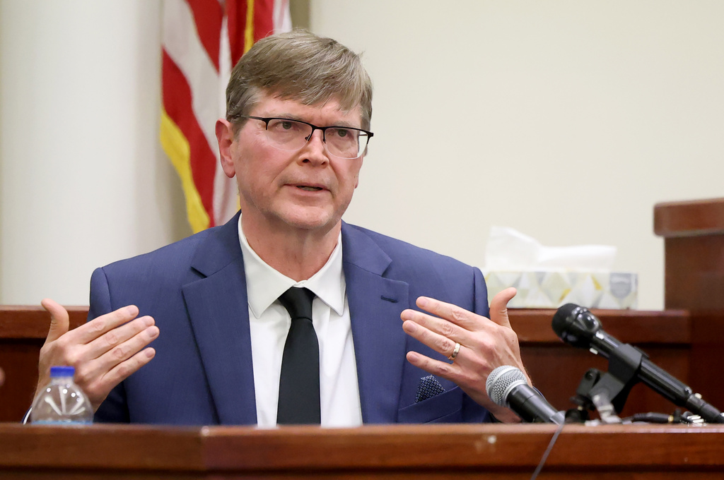 Dr. John Edens, a professor of psychology at Texas A&M University, gives testimony during the capital murder trial of Tanner Horner at the Tim Curry Criminal Justice Center in Fort Worth, Texas, on Wednesday, April 22, 2026, for the 2022 killing of 7-year-old Athena Strand. (Amanda McCoy/Star-Telegram via AP)