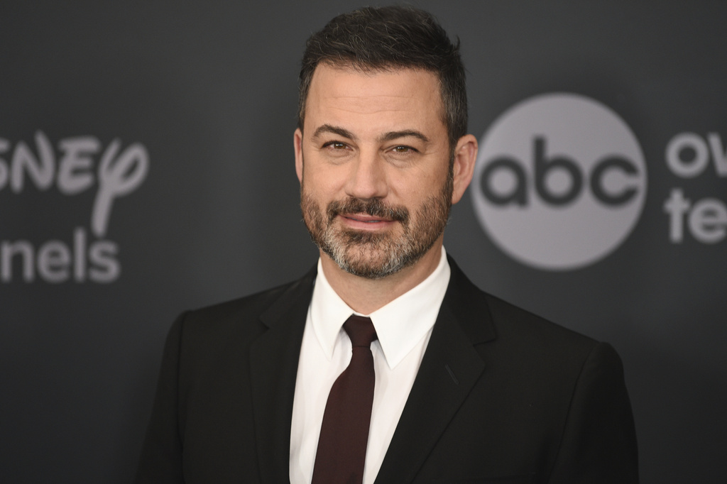 FILE - Jimmy Kimmel appears at the Walt Disney Television upfront in New York on May 14, 2019. (Photo by Evan Agostini/Invision/AP, File)