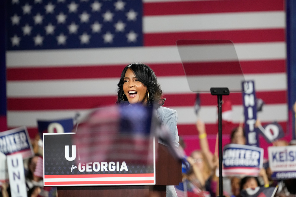 Democratic gubernatorial candidate Keisha Lance Bottoms speaks during a rally ahead of the Georgia Primary Election on Saturday, Oct. 17, 2026, in Atlanta. (AP Photo/Brynn Anderson)