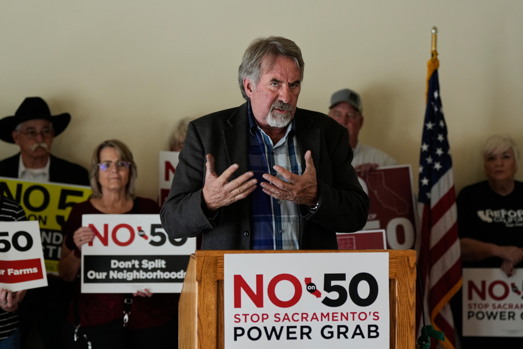 U.S. Rep. Doug LaMalfa, R-Calif., speaks during a press conference in Chico, Calif., Wednesday, Oct. 29, 2025. (AP Photo/Godofredo A. Vásquez)